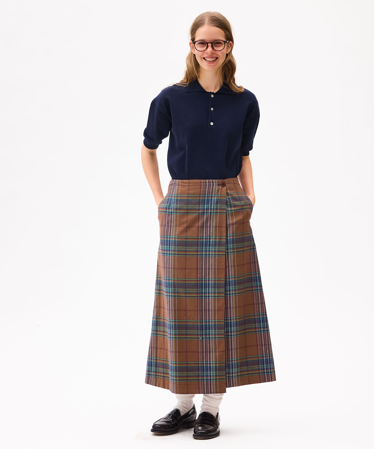DARK MADRAS CHECK LAPP SKIRT