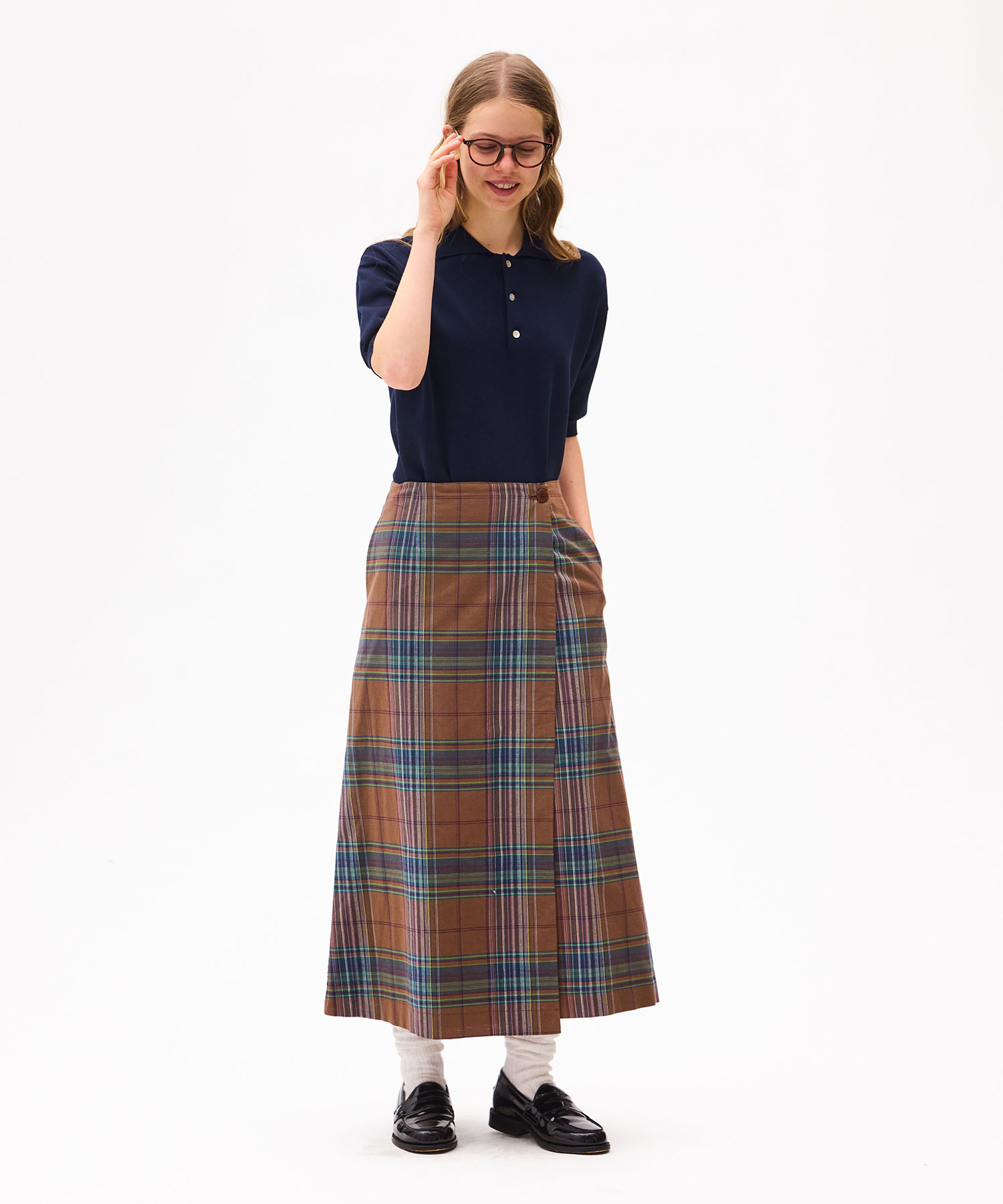 DARK MADRAS CHECK LAPP SKIRT