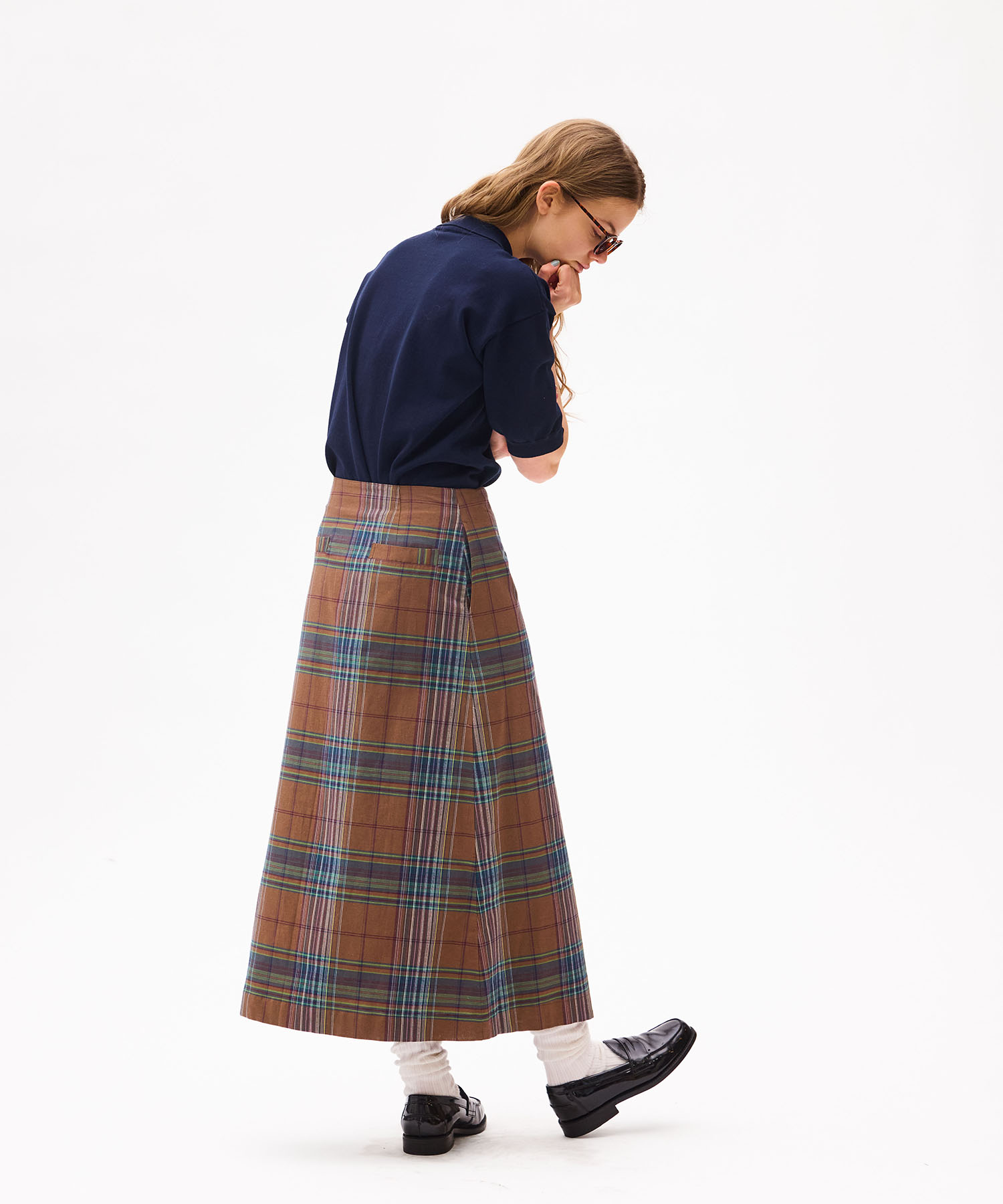DARK MADRAS CHECK LAPP SKIRT