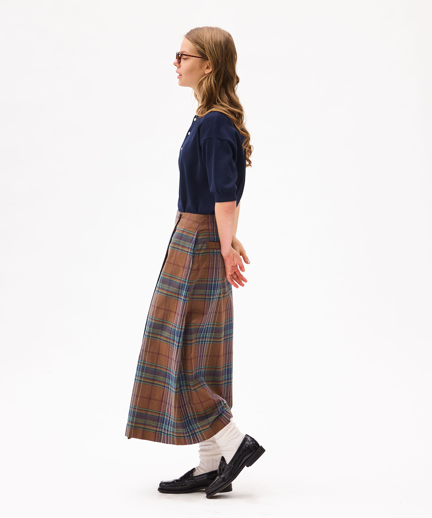 DARK MADRAS CHECK LAPP SKIRT