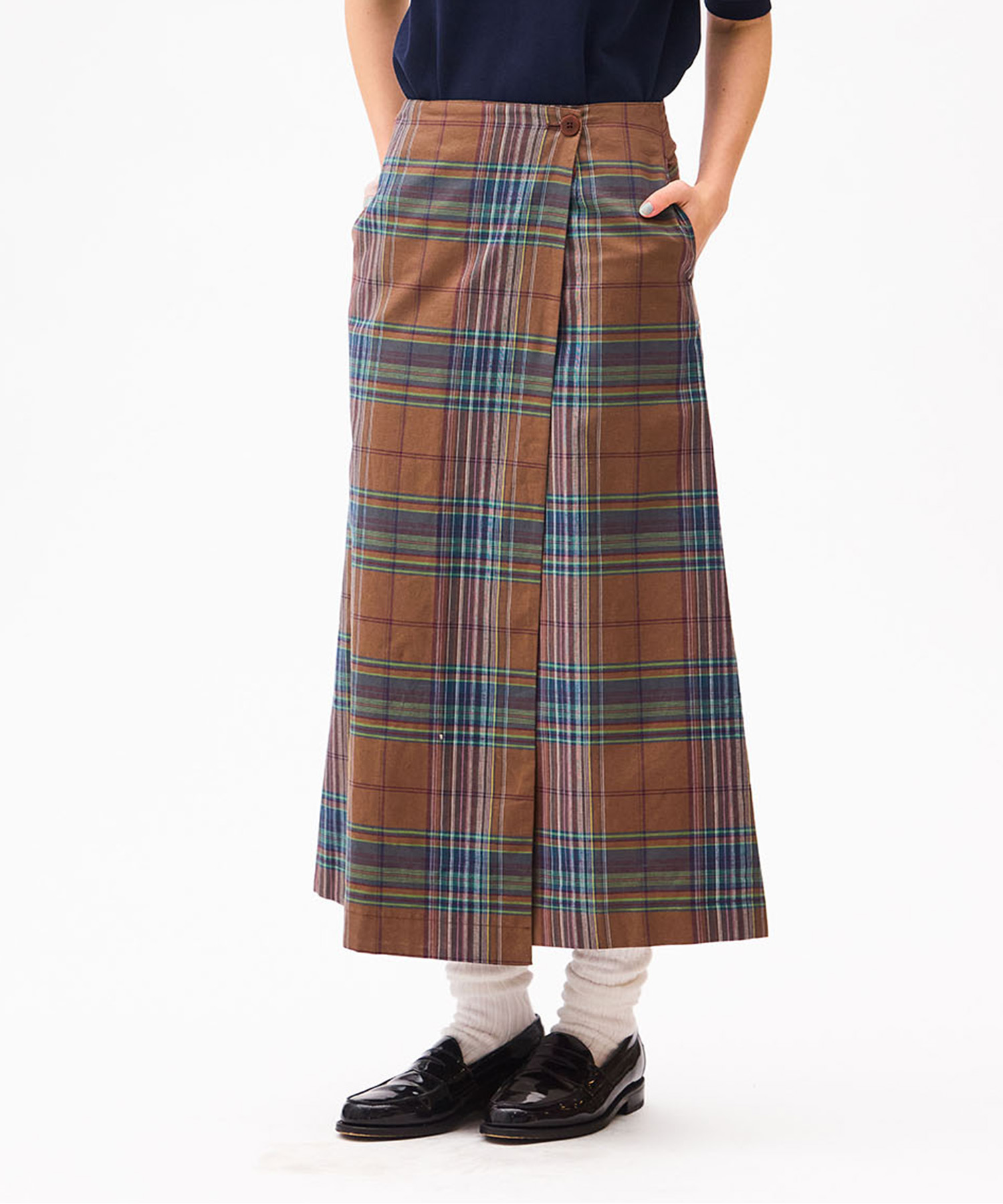 DARK MADRAS CHECK LAPP SKIRT