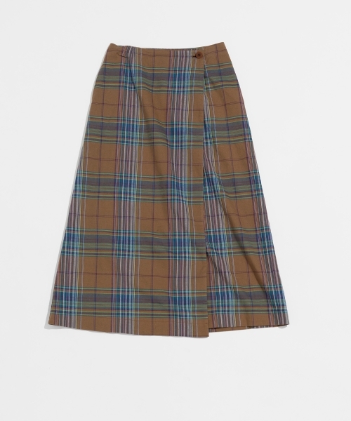 DARK MADRAS CHECK WRAP SKIRT