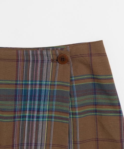 DARK MADRAS CHECK WRAP SKIRT