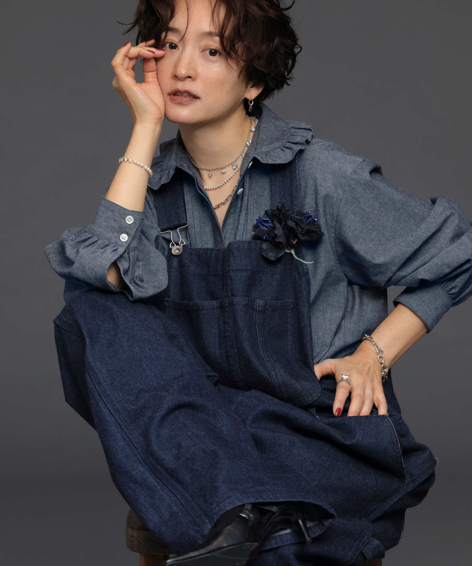 TUCKED PLEATS COLLAR BLOUSE with MIYAKO TAKAYAMA