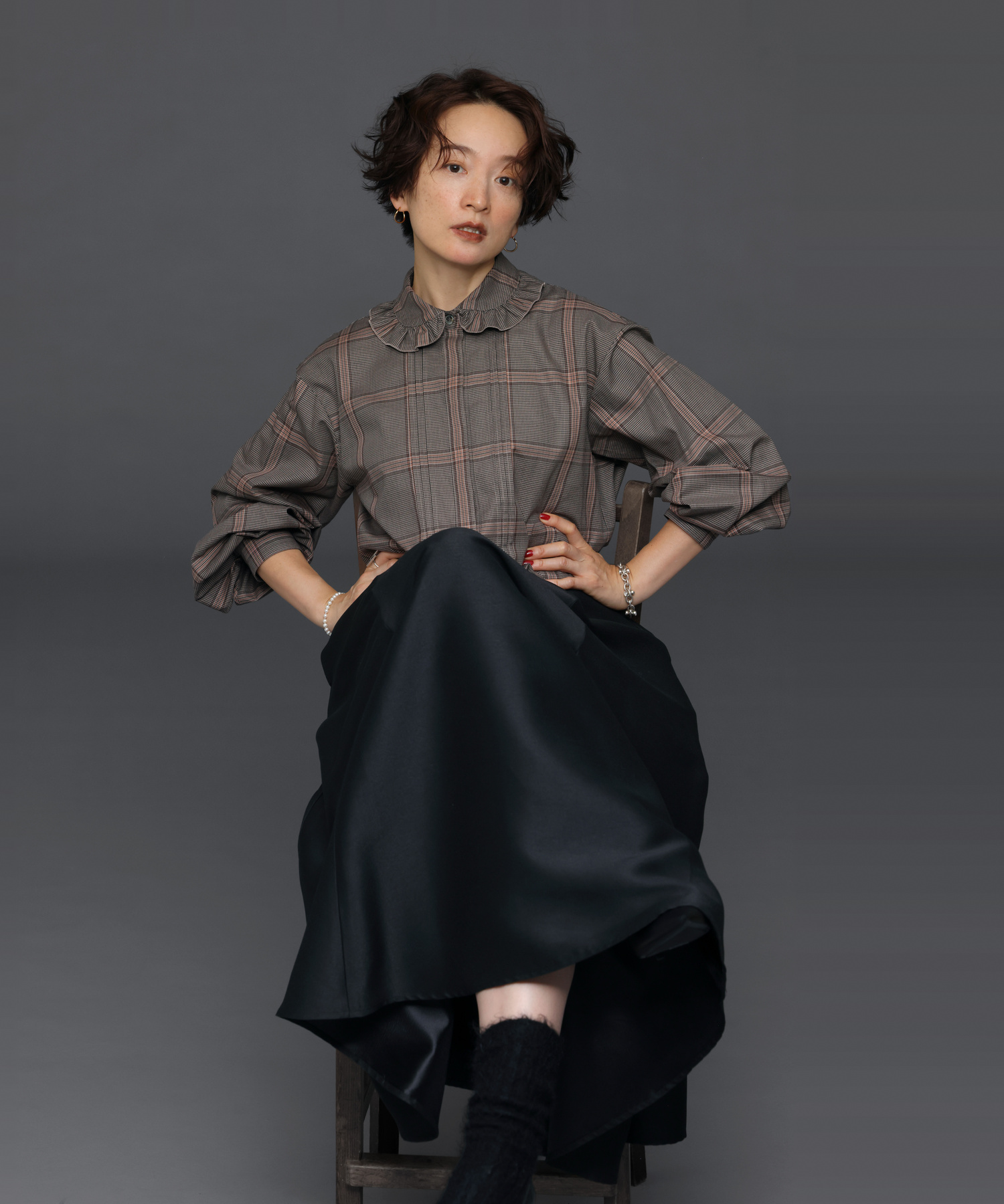 TUCKED PLEATS COLLAR BLOUSE with MIYAKO TAKAYAMA