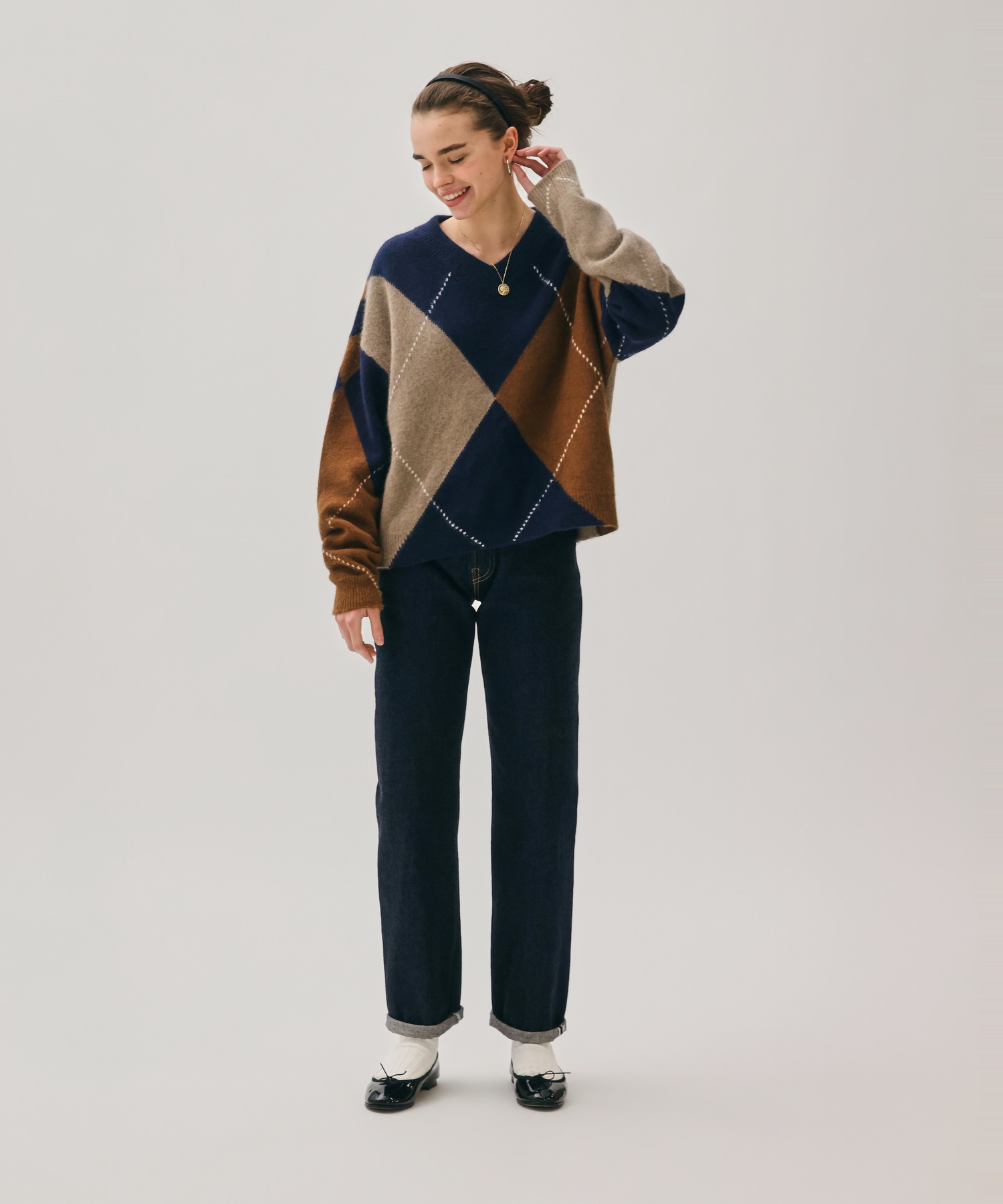 BIG ARGYLE BRUSHED KNIT