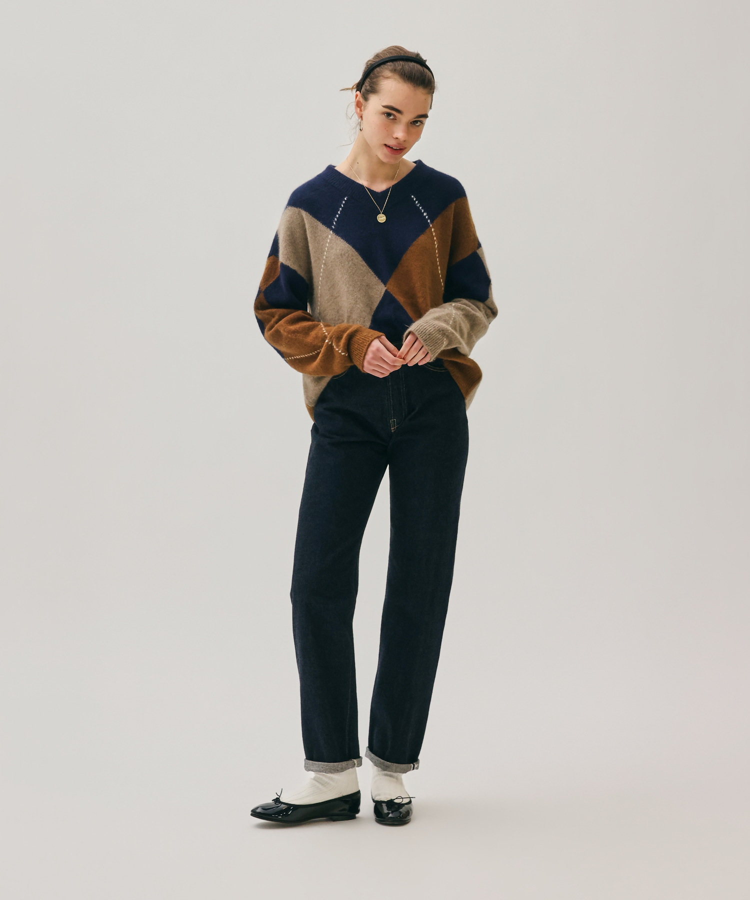 BIG ARGYLE BRUSHED KNIT