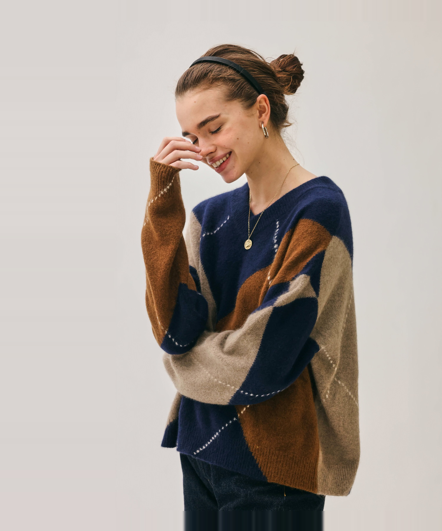 BIG ARGYLE BRUSHED KNIT