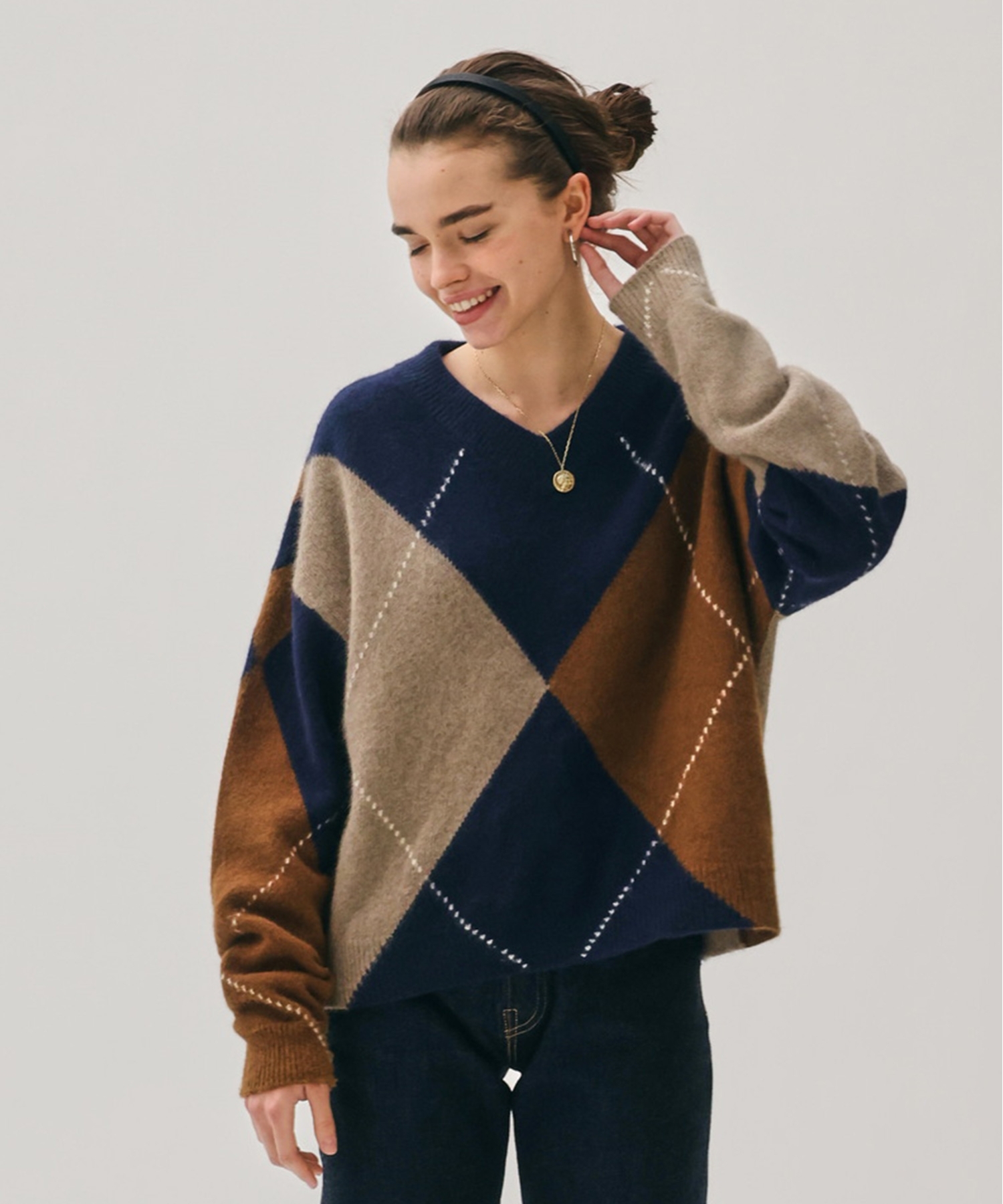 BIG ARGYLE BRUSHED KNIT
