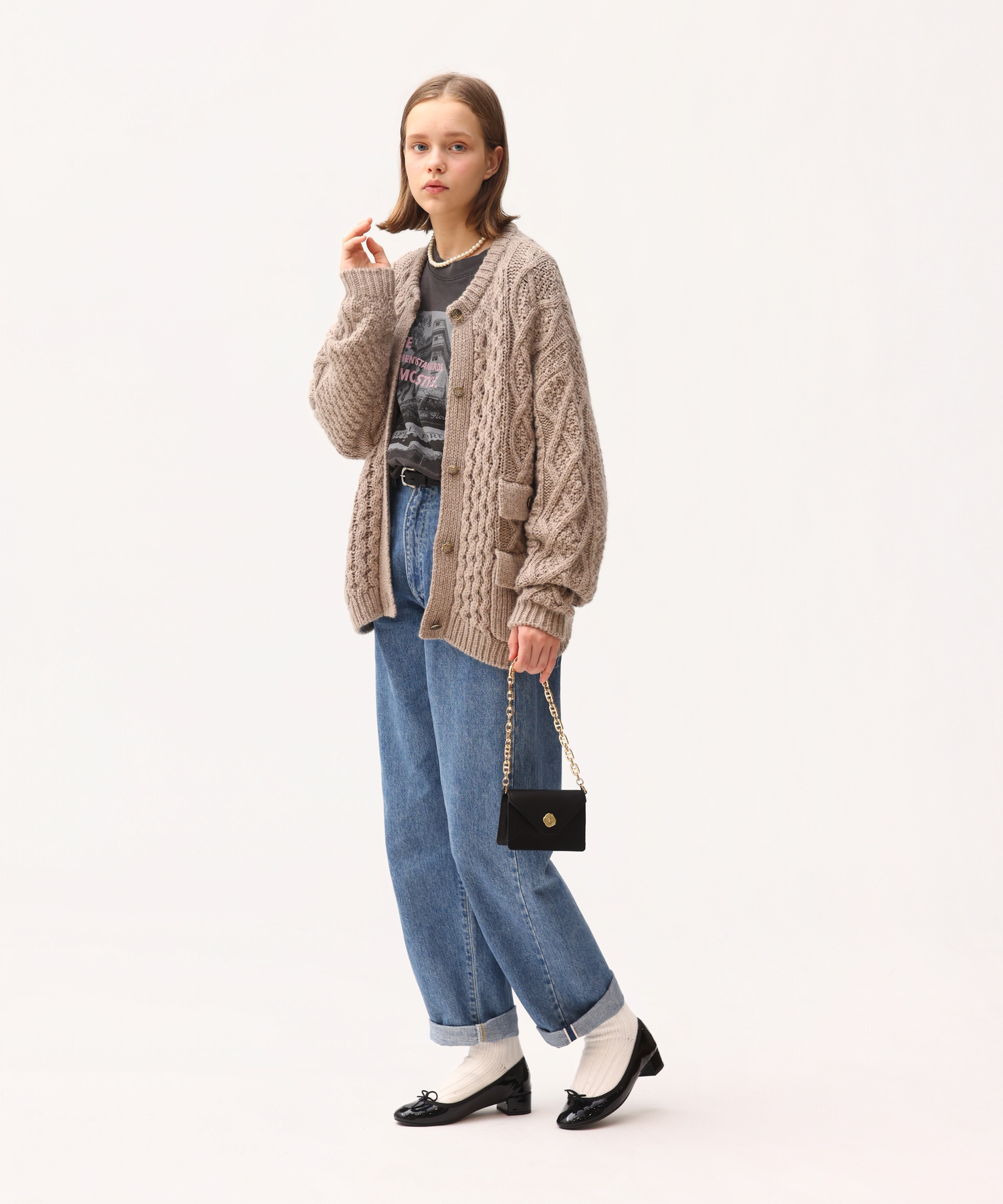 ARAN KNIT CREW NECK CARDIGAN