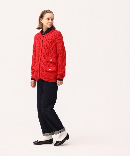 ARAN KNIT CREW NECK CARDIGAN