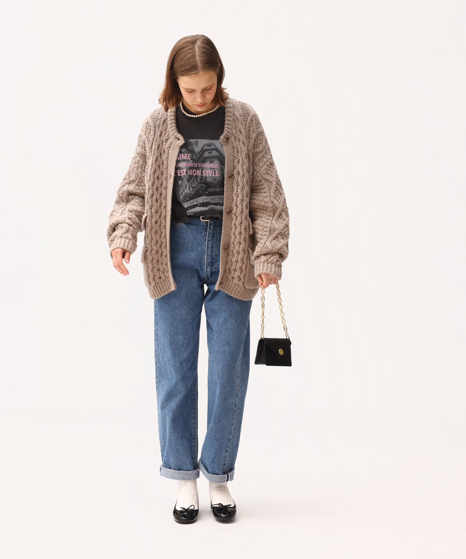 ARAN KNIT CREW NECK CARDIGAN