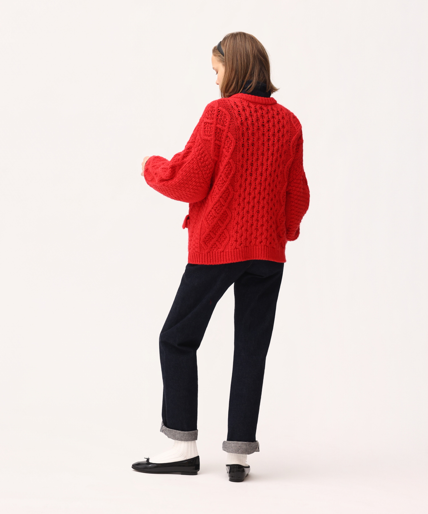 ARAN KNIT CREW NECK CARDIGAN