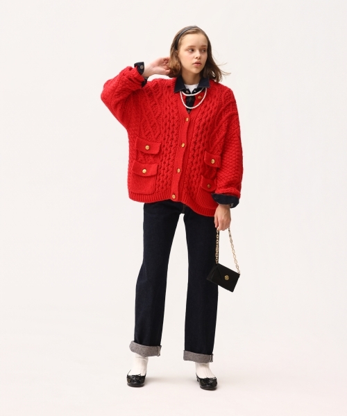 ARAN KNIT CREW NECK CARDIGAN