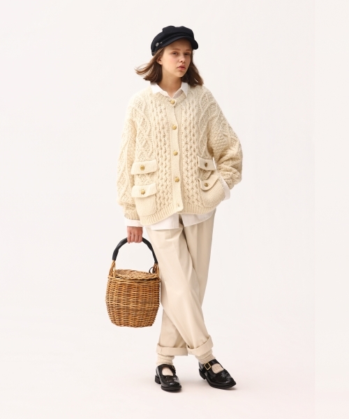 ARAN KNIT CREW NECK CARDIGAN