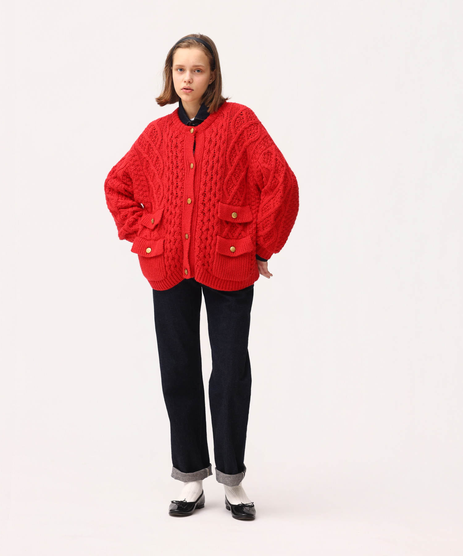 ARAN KNIT CREW NECK CARDIGAN