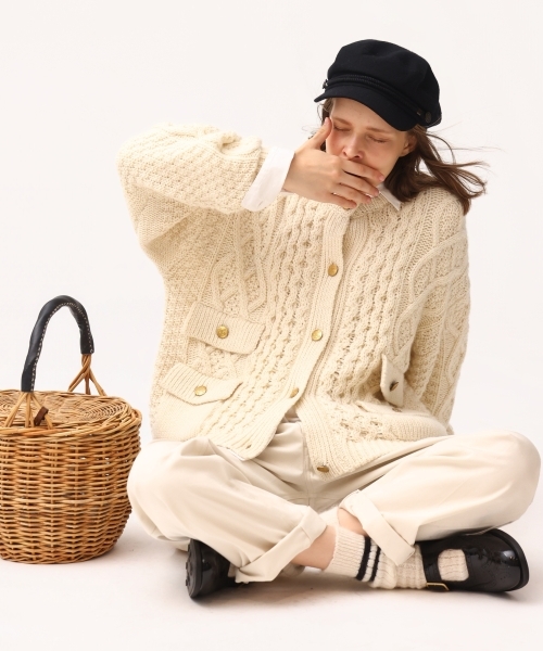 ARAN KNIT CREW NECK CARDIGAN