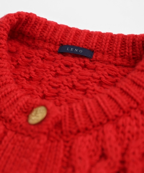 ARAN KNIT CREW NECK CARDIGAN