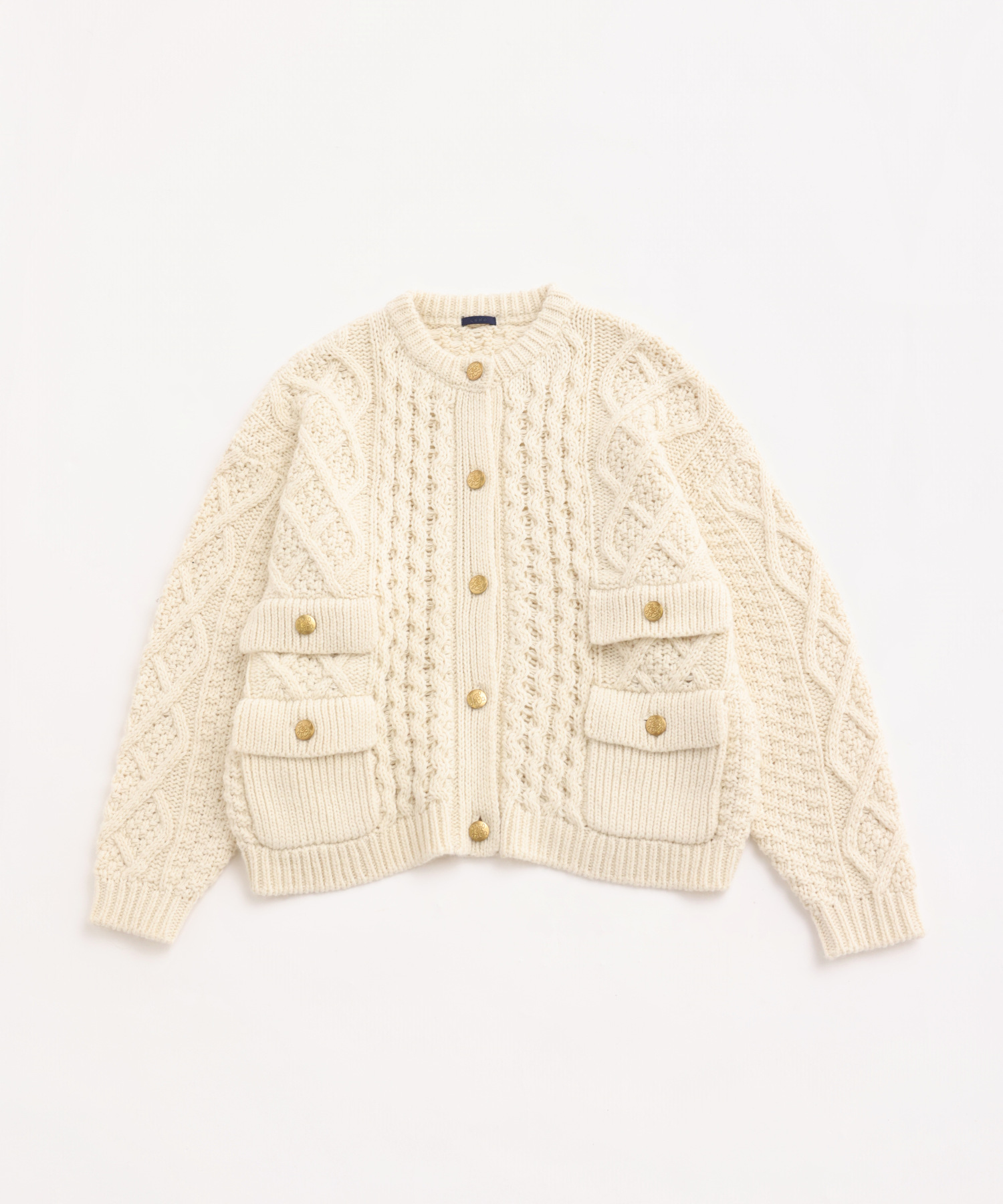 ARAN KNIT CREW NECK CARDIGAN