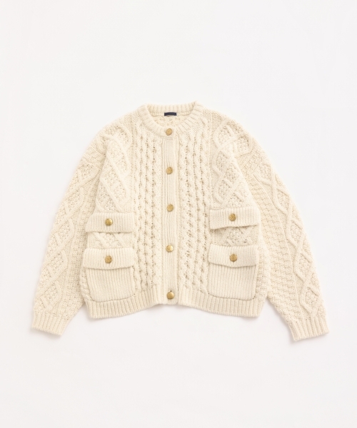ARAN KNIT CREW NECK CARDIGAN