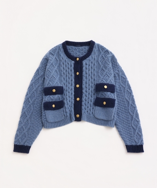 ARAN KNIT CREW NECK CARDIGAN