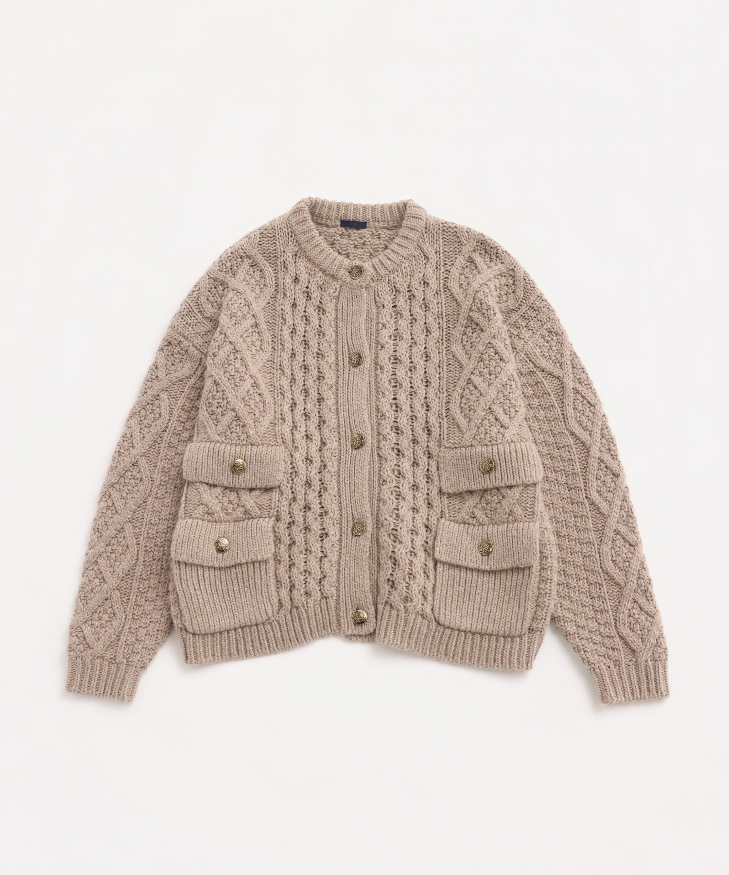 ARAN KNIT CREW NECK CARDIGAN