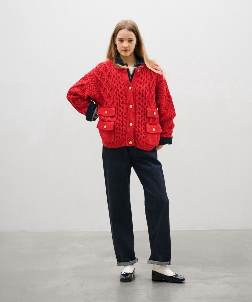 ARAN KNIT CREW NECK CARDIGAN