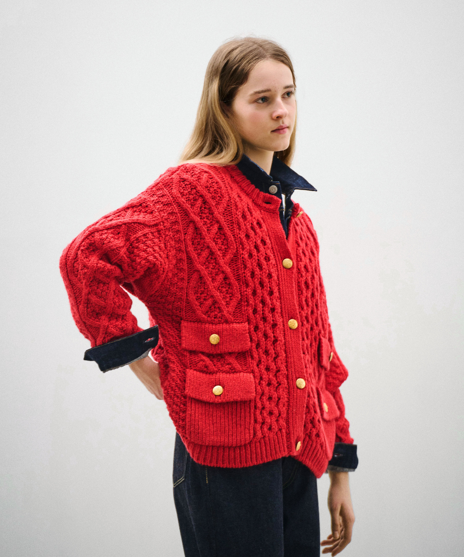 ARAN KNIT CREW NECK CARDIGAN