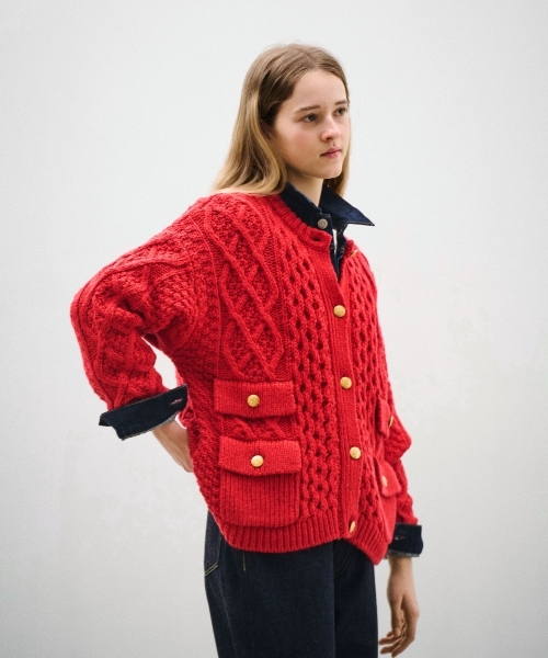 ARAN KNIT CREW NECK CARDIGAN